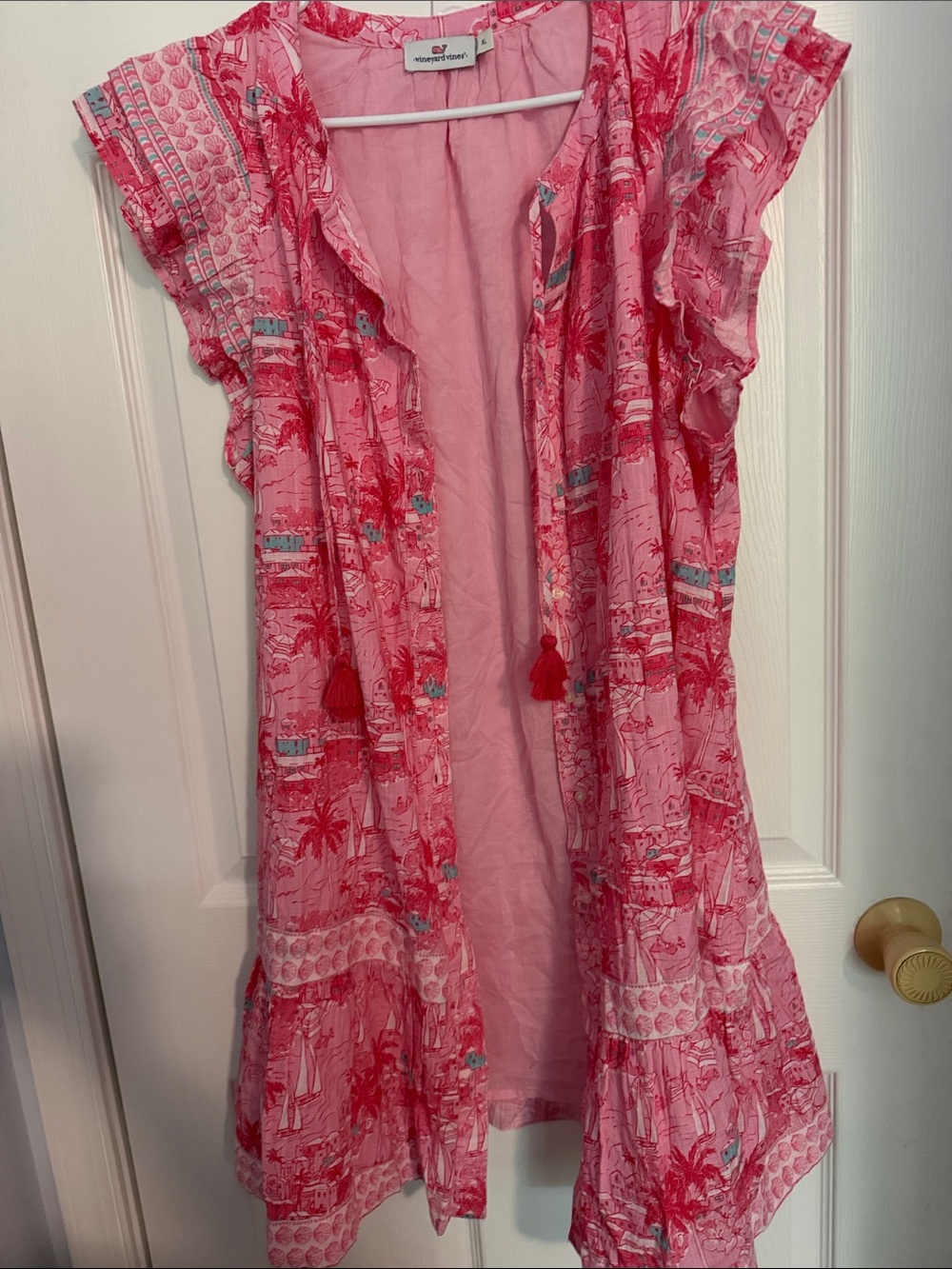 Vineyard Vines Pink Printed Ruffle-Trim Midi Dress - Picture 6 of 9